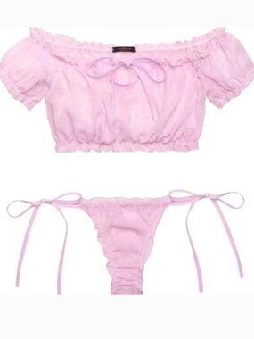 AVIDLOVE TIE RUFFLE TRIM LINGERIE SET SEXY BRA  PANTIES  PINK SIZE L  NWT